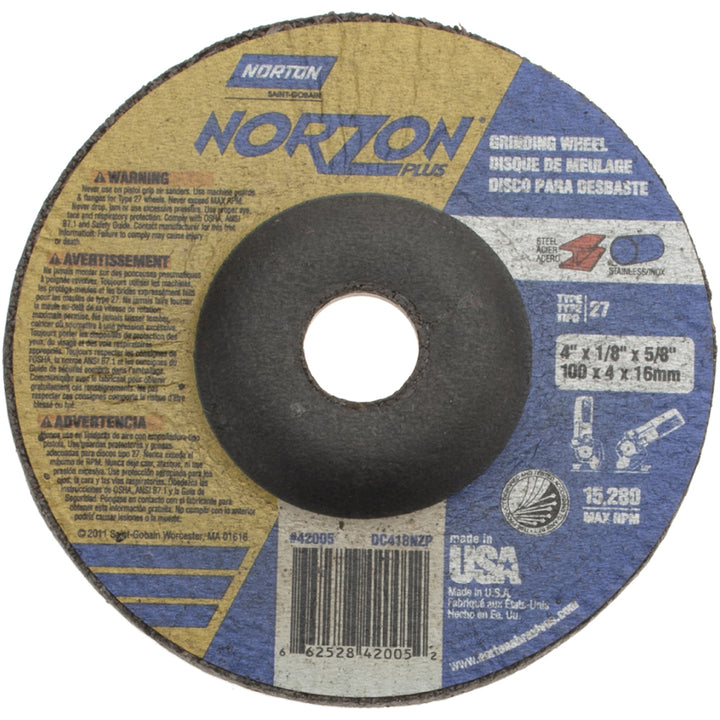 4 x 1/8" 24-Grit Ceramic Alumina Grinding & Cutoff Wheel - Norton 66252842005