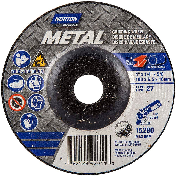 4 x 1/4" 24-Grit Aluminum Oxide Grinding & Cutoff Wheel - Norton 66252842011