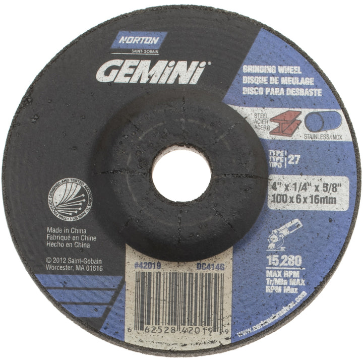 4 x 1/4" 24-Grit Aluminum Oxide Grinding & Cutoff Wheel - Norton 66252842019