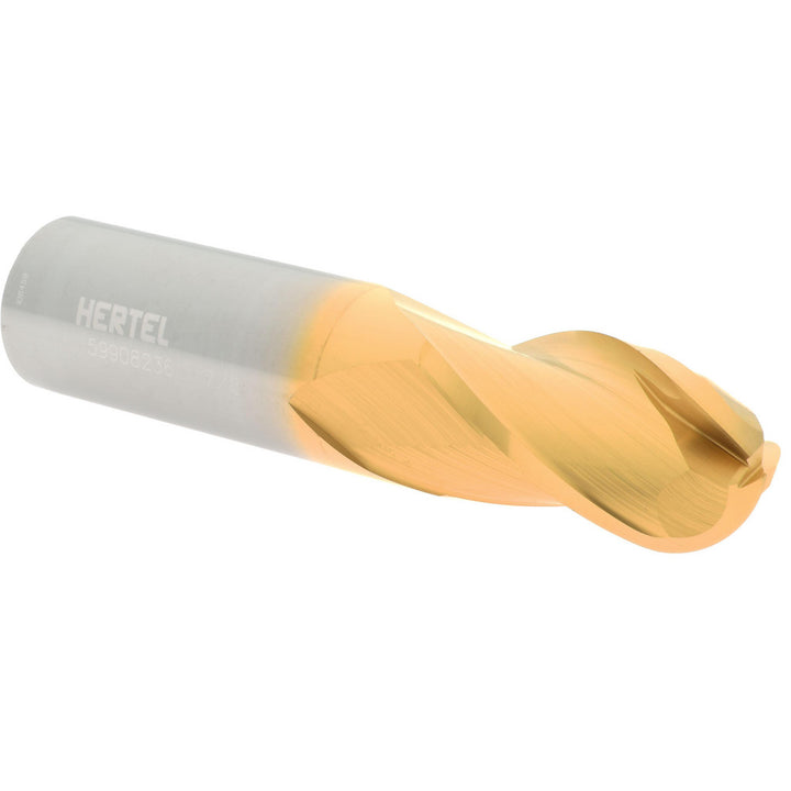 7/8" 3-Flute Solid Carbide Ball End Mill, TiN - Hertel E699924745