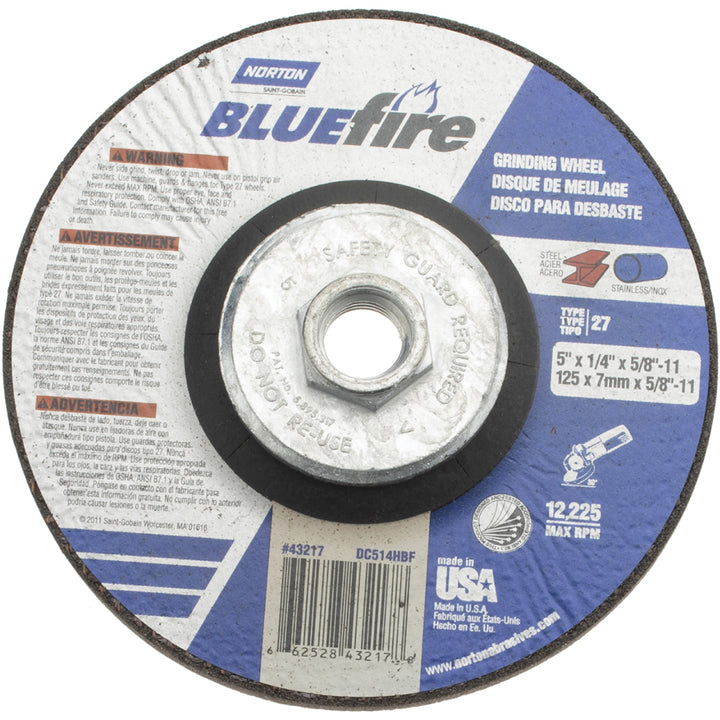 5 x 1/4" 24-Grit Zirconia Alumina Grinding & Cutoff Wheel - Norton 66252843217