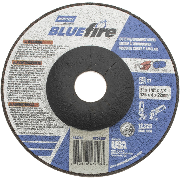 5 x 1/8" 30-Grit Zirconia Alumina Grinding & Cutoff Wheel - Norton 66252843216
