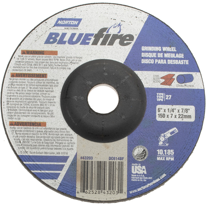 6 x 1/4" 24-Grit Zirconia Alumina Grinding & Cutoff Wheel - Norton 66252843203