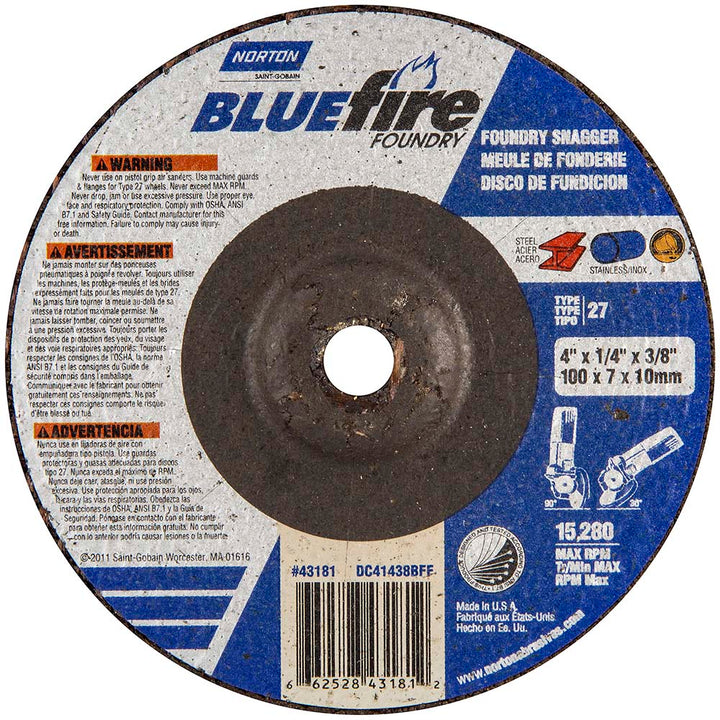 4 x 1/4" 24-Grit Zirconia Alumina; Silicon Carbide Grinding & Cutoff Wheel - Norton 66252843181