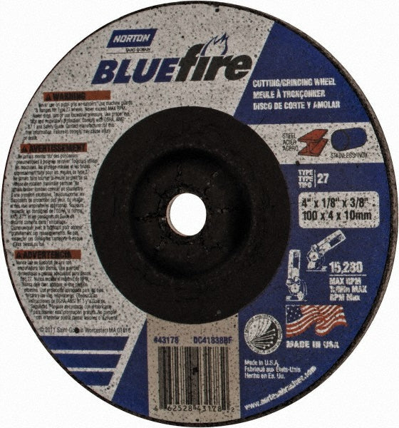 4 x 1/8" 30-Grit Zirconia Alumina Grinding & Cutoff Wheel - Norton 66252843178