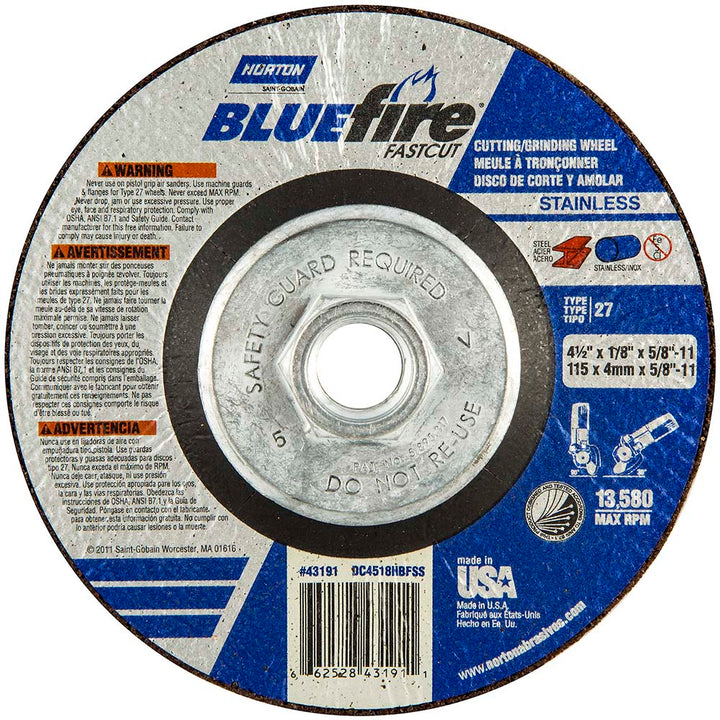 4-1/2 x 1/8" 30-Grit Zirconia Alumina Grinding & Cutoff Wheel - Norton 66252843191