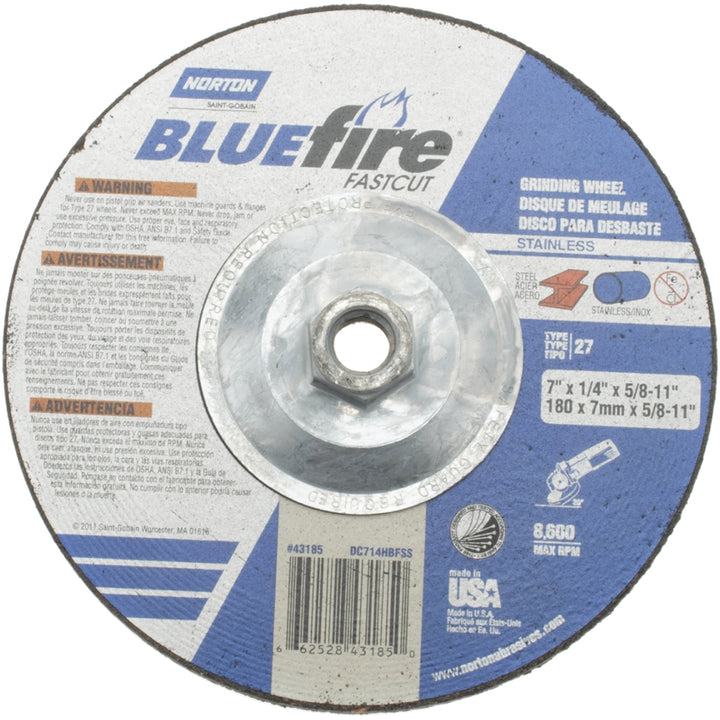 7 x 1/4" 24-Grit Zirconia Alumina Grinding & Cutoff Wheel - Norton 66252843185