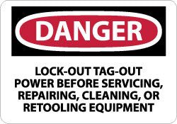 LOCK-OUT TAG-OUT POWER BEFORE SERVICING, REPAIRING, CLEANING Sign - AccuformNMC D303PB