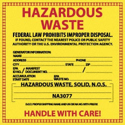 Hazardous Waste - Federal Law Prohibits Improper Disposal Label - AccuformNMC HW8S