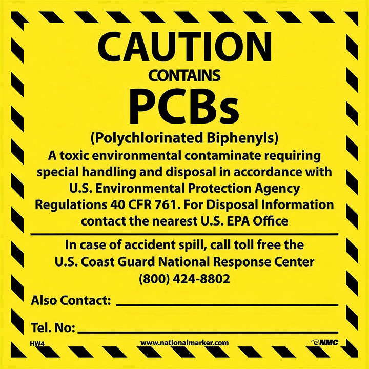 Caution - Contains PCBs (Polychlorinated Biphenyis) Label - AccuformNMC HW4C