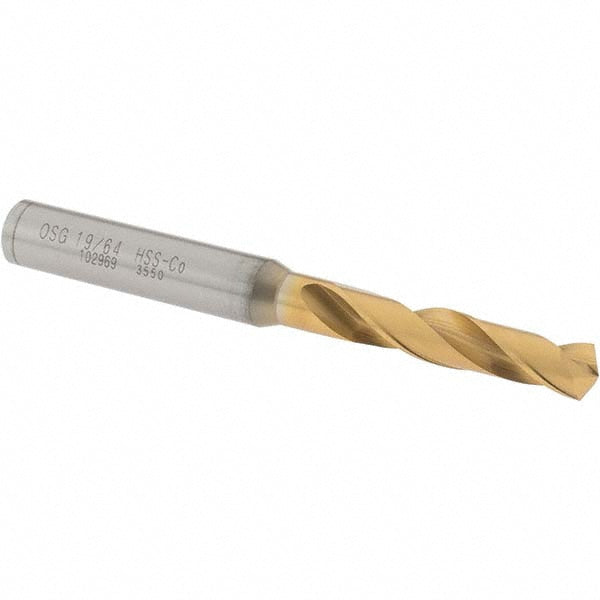 19/64" Cobalt High Speed Steel Screw Machine Drill Bit, TiN, 130° point - OSG 10296905