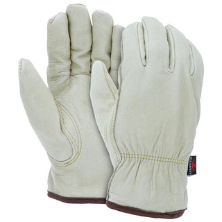 Large Beige; Brown Pigskin Leather General Purpose Gloves - MCR Safety 3450L