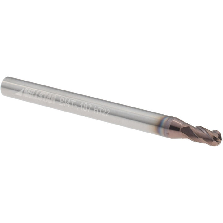 3/16" 4-Flute Solid Carbide Ball End Mill, HSN - Millstar BI4T0187HSN