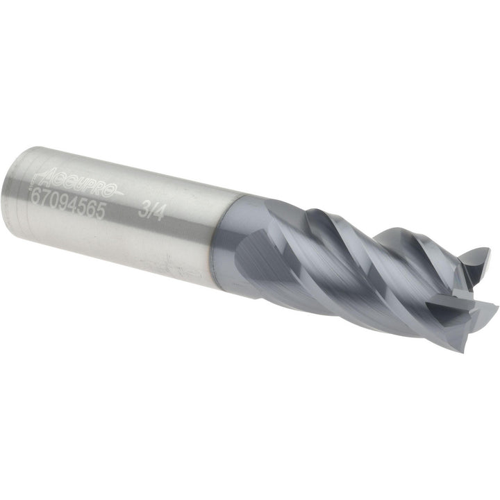 3/4" 4-Flute Solid Carbide Square End Mill, AlTiN - Accupro 12177095