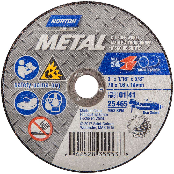 3 x 1/16" Aluminum Oxide Grinding & Cutoff Wheel - Norton 66252835553