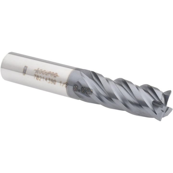 1/2in" 4-Flute Solid Carbide Corner Radius End Mill, AlTiN - Accupro 12180533