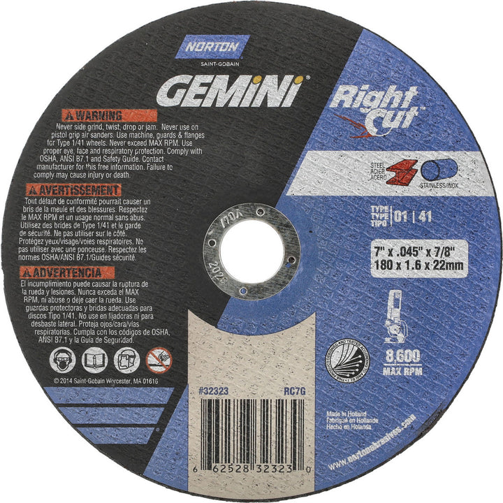 7" Aluminum Oxide Grinding & Cutoff Wheel - Norton 66252832323