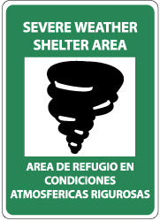 SEVERE WEATHER SHELTER AREA AREA DE REFUGIO EN CONDICIONES A Sign - AccuformNMC M741PB