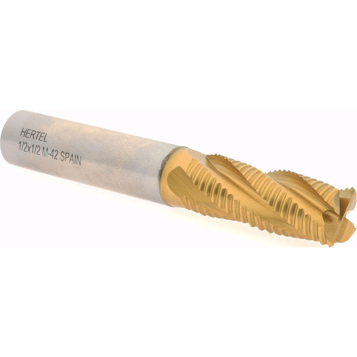 0.5000" 4-Flute Cobalt Single End Mill, TiN - Hertel 72846462