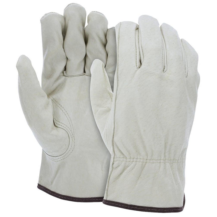 Small Beige; Brown Pigskin Leather General Purpose Gloves - MCR Safety 3401S