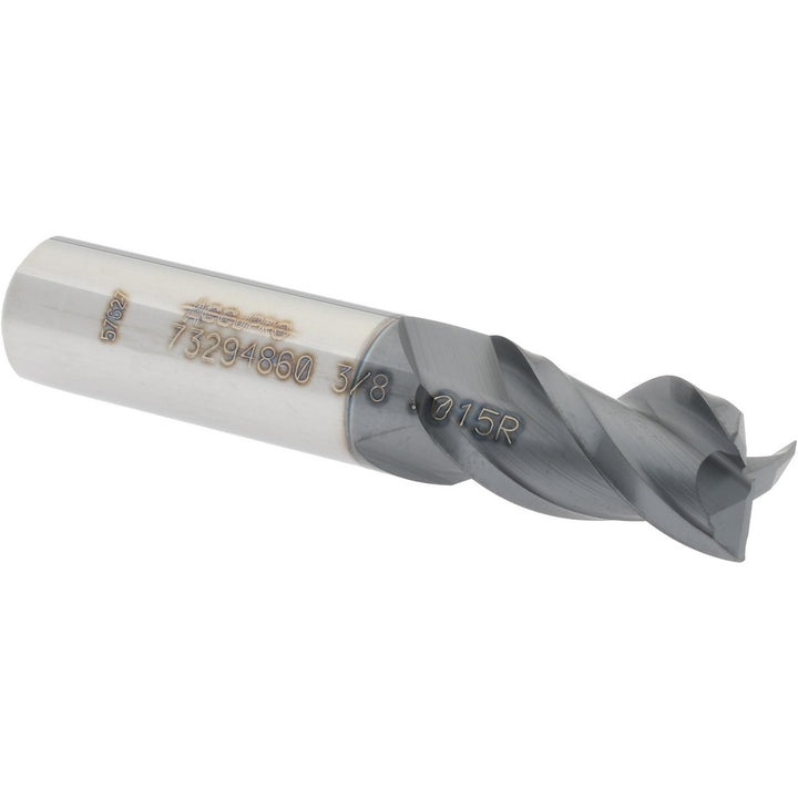 3/8" 3-Flute Solid Carbide Corner Radius End Mill, AlTiN - Accupro 12179352