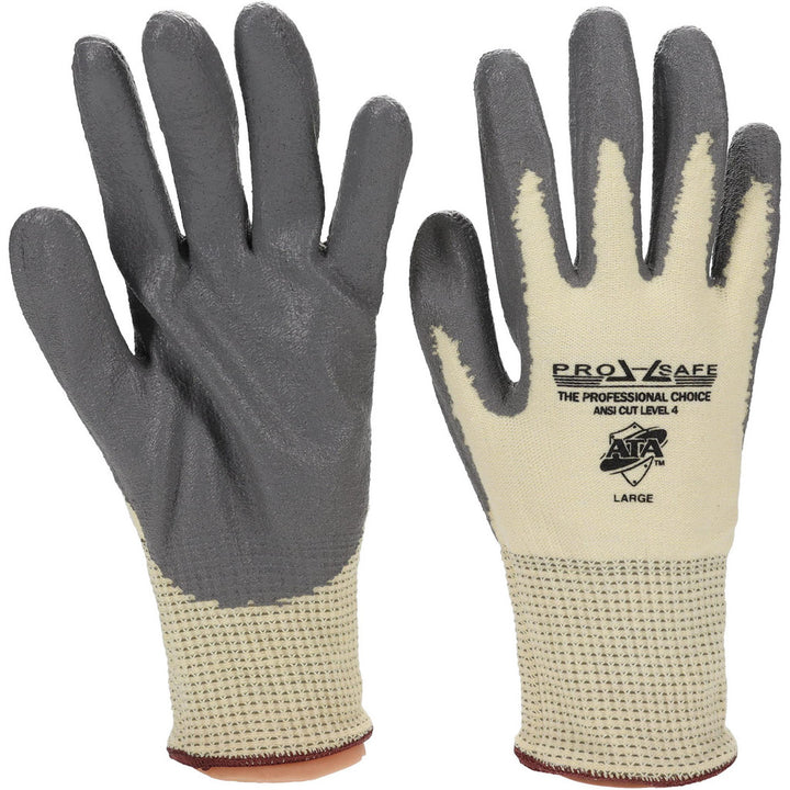 Large Gray; Yellow Kevlar Cut Resistant; Puncture Resistant Gloves - PRO-SAFE GLA-C1-L