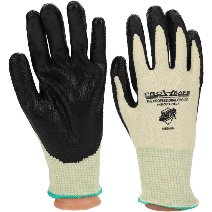 Medium Black; Yellow Kevlar Cut Resistant; Puncture Resistant Gloves - PRO-SAFE GLA-C2-M
