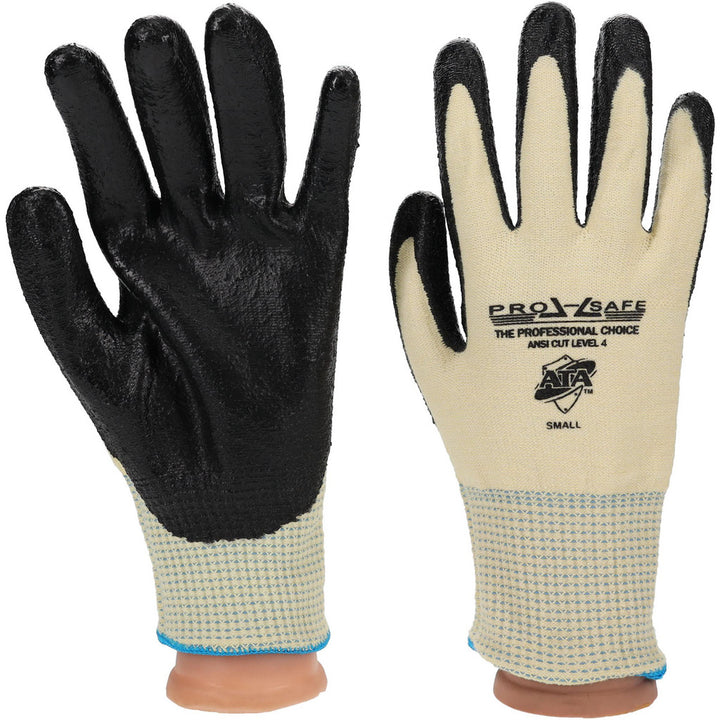 Small Black; Yellow Kevlar Cut Resistant; Puncture Resistant Gloves - PRO-SAFE GLA-C2-S