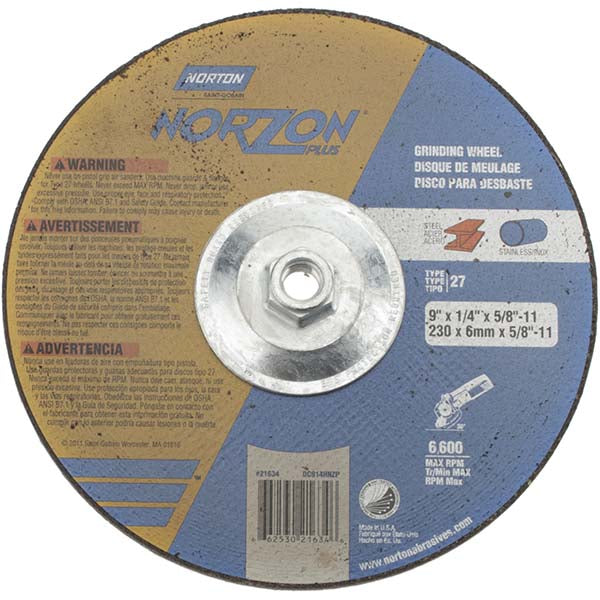 9 x 1/4" 24-Grit Ceramic Alumina Grinding & Cutoff Wheel - Norton 66253021634
