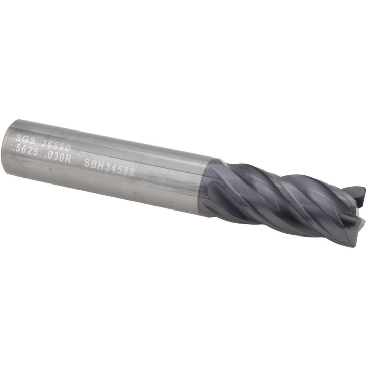 9/16" 4-Flute Solid Carbide Corner Radius End Mill, TX - SGS 36860