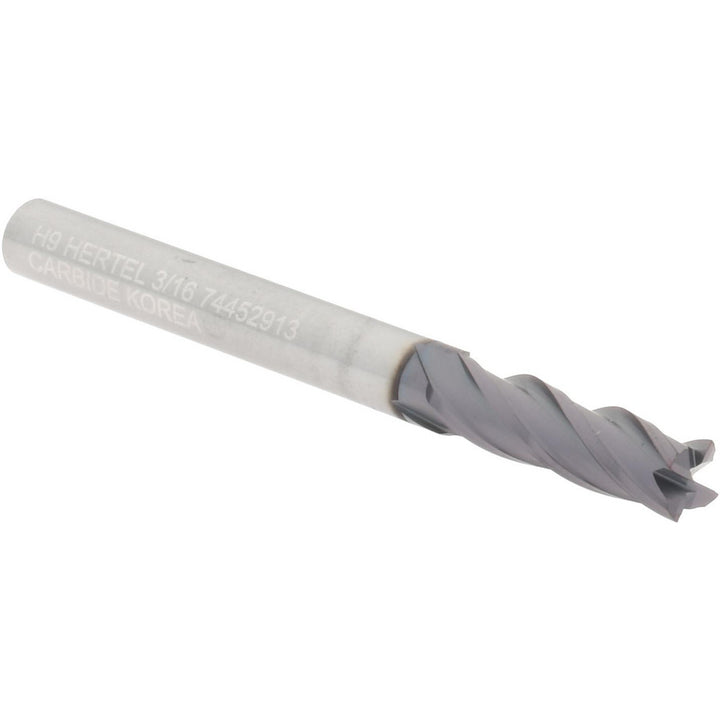 3/16" 4-Flute Solid Carbide Square End Mill, AlTiN - Hertel 750222