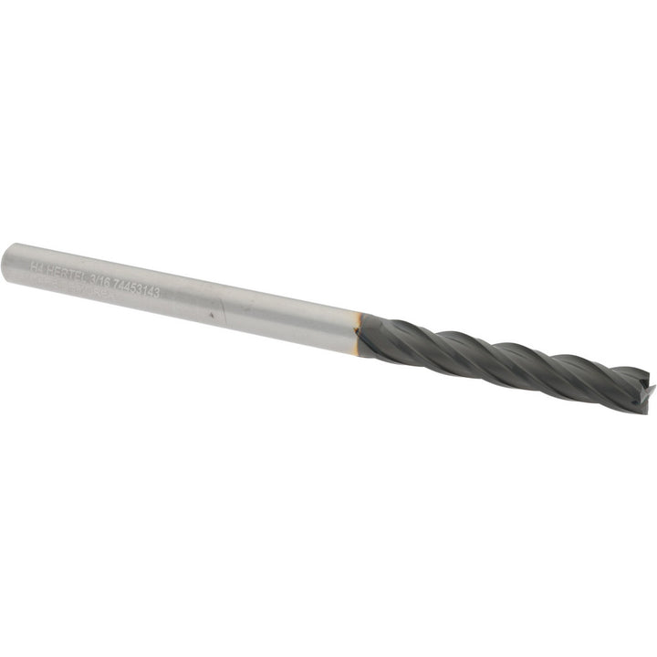 3/16" 4-Flute Solid Carbide Square End Mill, TiCN - Hertel 750499