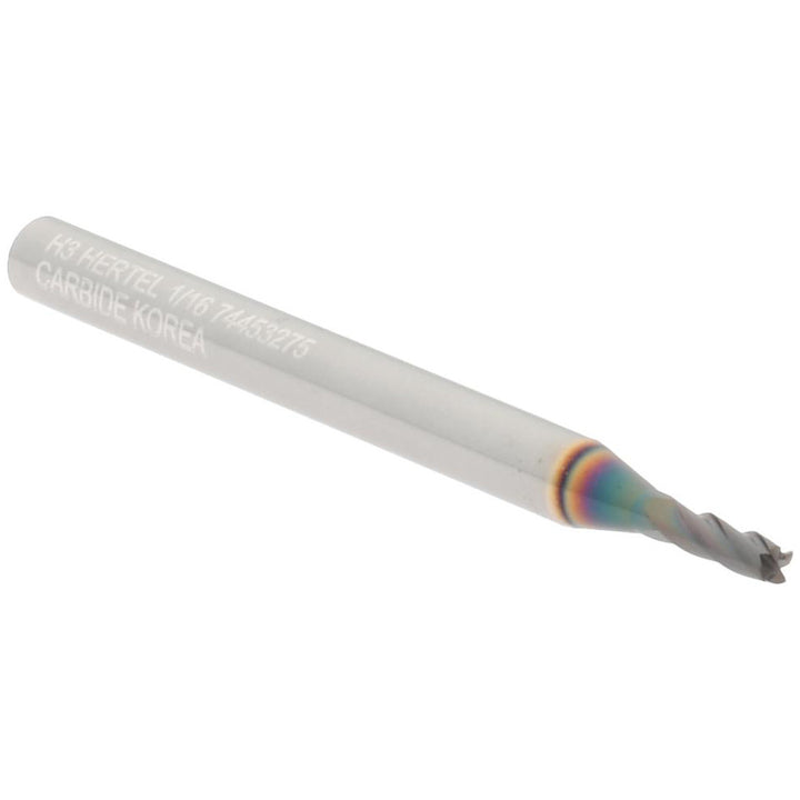 1/16" 4-Flute Solid Carbide Square End Mill, TiCN - Hertel 750434