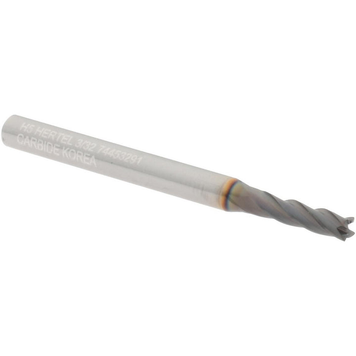 3/32" 4-Flute Solid Carbide Square End Mill, TiCN - Hertel 750350
