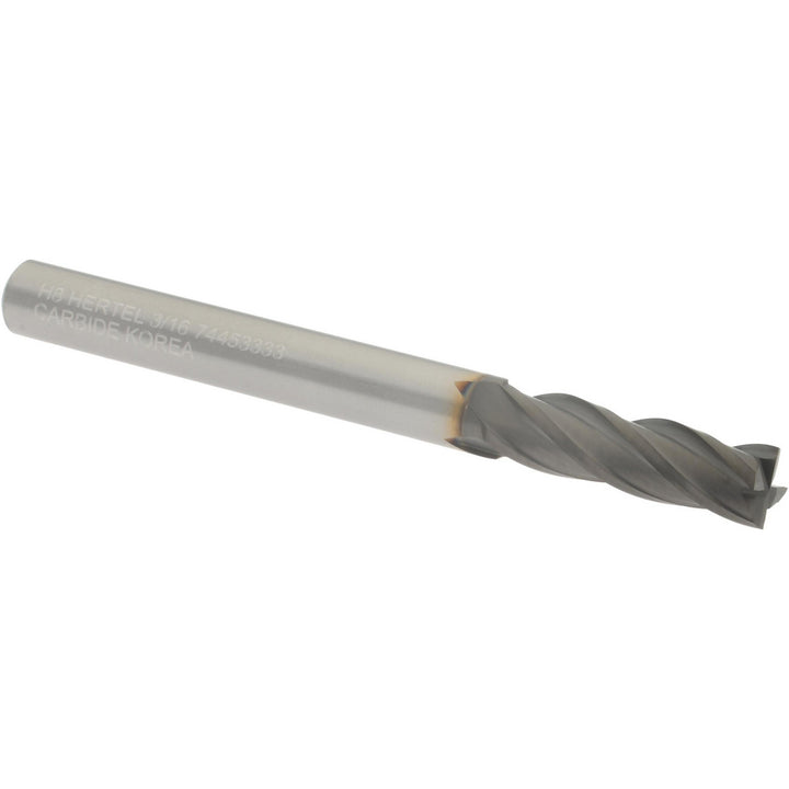 3/16" 4-Flute Solid Carbide Square End Mill, TiCN - Hertel 750409