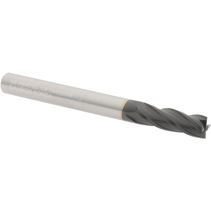 1/4" 4-Flute Solid Carbide Square End Mill, TiCN - Hertel 750269