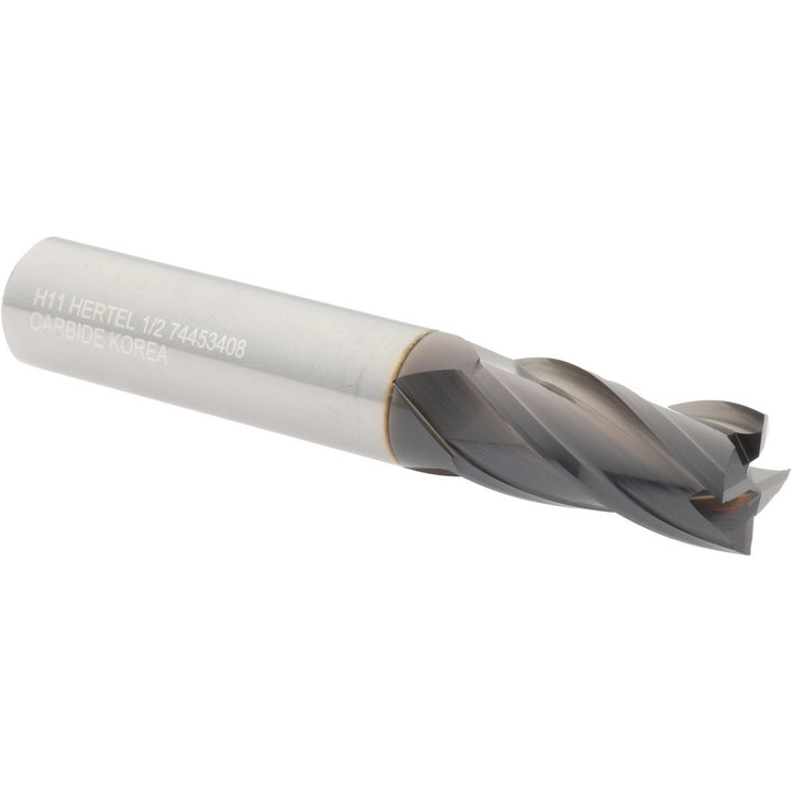 1/2" 4-Flute Solid Carbide Square End Mill, TiCN - Hertel 750221