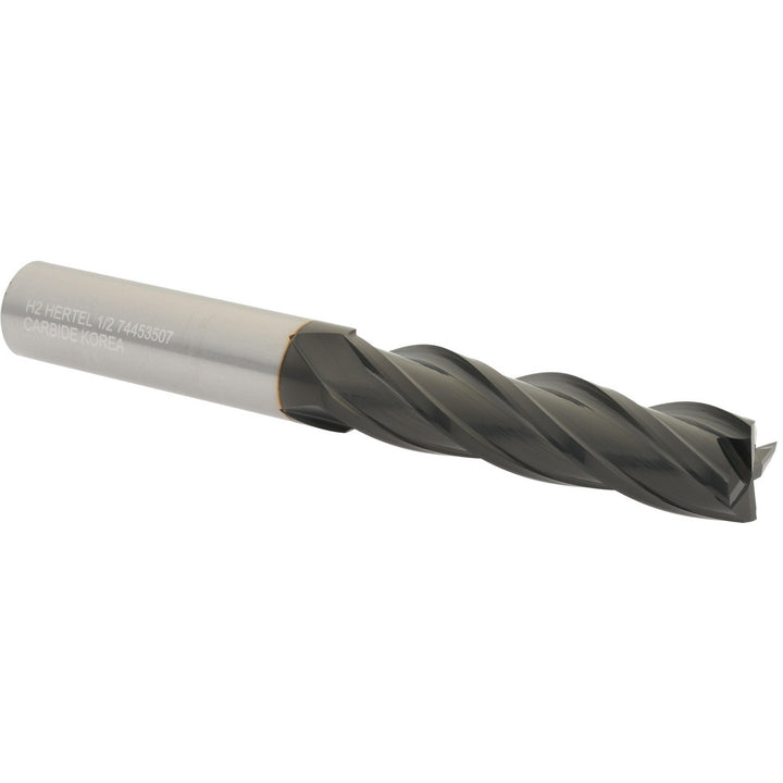 1/2" 4-Flute Solid Carbide Square End Mill, TiCN - Hertel 750240