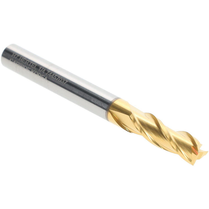 1/4" 3-Flute Solid Carbide Square End Mill, TiN - Hertel 750413