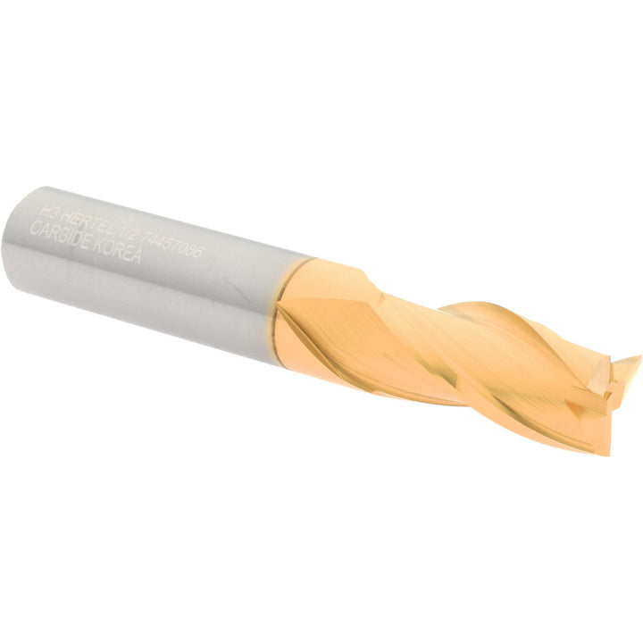 1/2" 3-Flute Solid Carbide Square End Mill, TiN - Hertel 750270