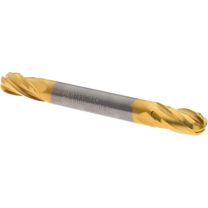 1/4" 4-Flute Solid Carbide Ball End Mill, TiN - Hertel E6252016