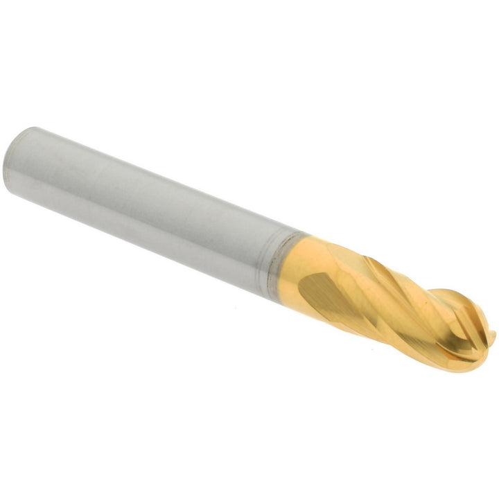 1/4" 4-Flute Solid Carbide Ball End Mill, TiN - Hertel E699924524
