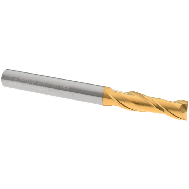 3/16" 2-Flute Solid Carbide Square End Mill, TiN - Hertel 750342