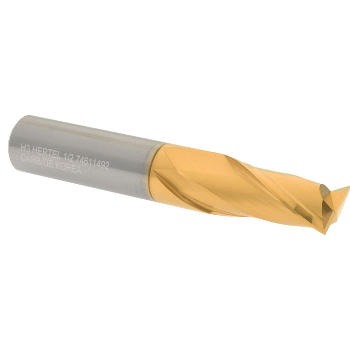 1/2" 2-Flute Solid Carbide Square End Mill, TiN - Hertel 750299