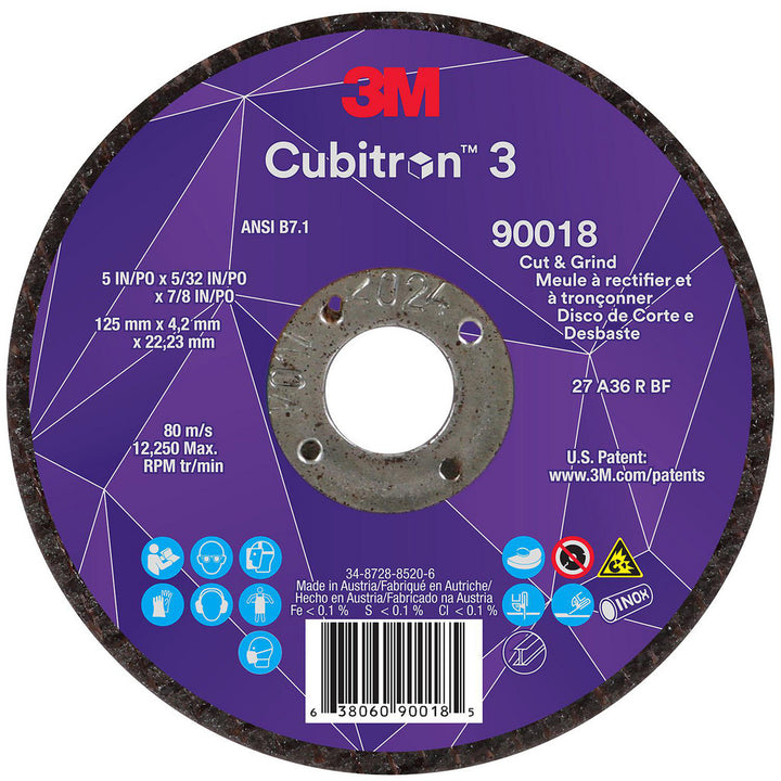 5 x 5/32" 36-Grit Precision Shaped Ceramic Grinding & Cutoff Wheel - 3M 7100305444