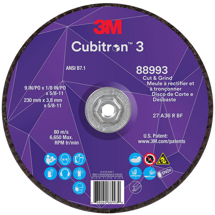 9 x 1/8" 36-Grit Precision Shaped Ceramic Grinding & Cutoff Wheel - 3M 7100313197