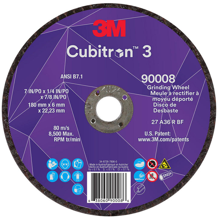 7 x 1/4" 36-Grit Precision Shaped Ceramic Grinding & Cutoff Wheel - 3M 7100313198