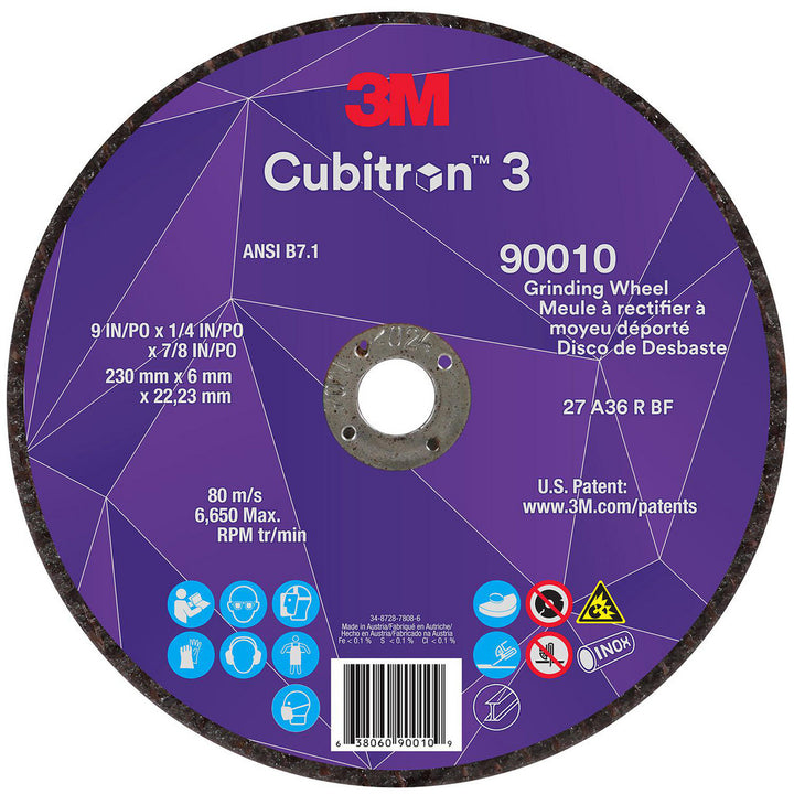 9 x 1/4" 36-Grit Precision Shaped Ceramic Grinding & Cutoff Wheel - 3M 7100313202