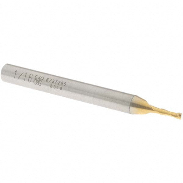 1/16" 2-Flute Powdered Metal Square End Mill, TiN - OSG 6737205
