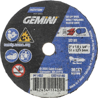 2 x 1/8" Aluminum Oxide Grinding & Cutoff Wheel - Norton 66243411402